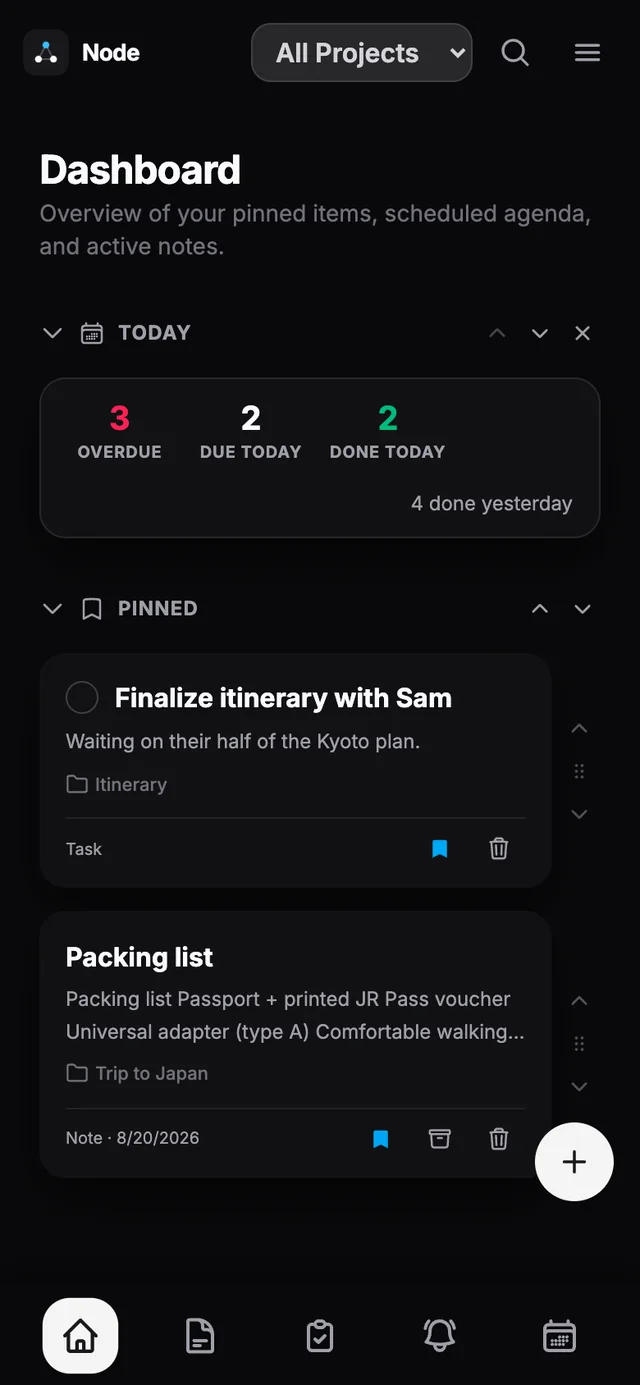 The Node dashboard on a phone